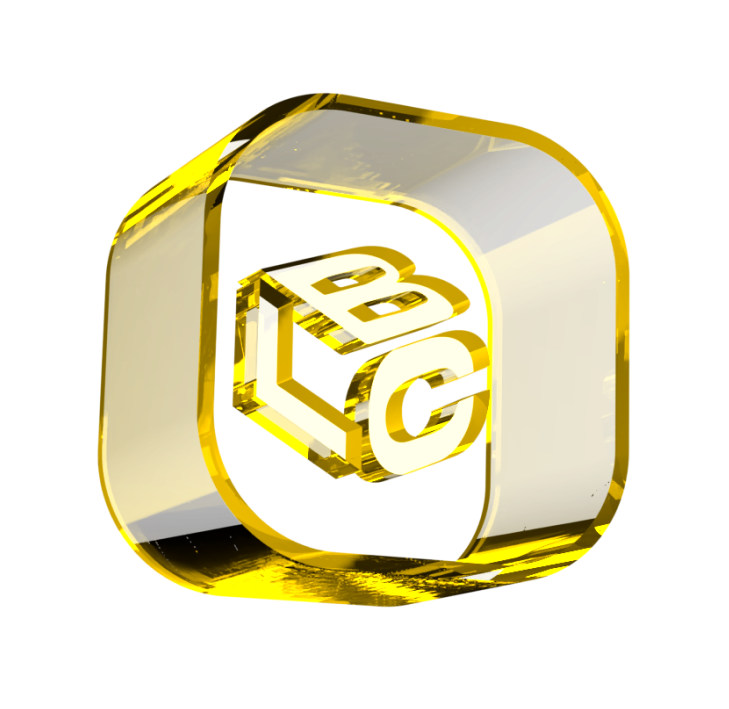 Logo dourado em 3D com as letras LCB no centro, representando o LCbank.